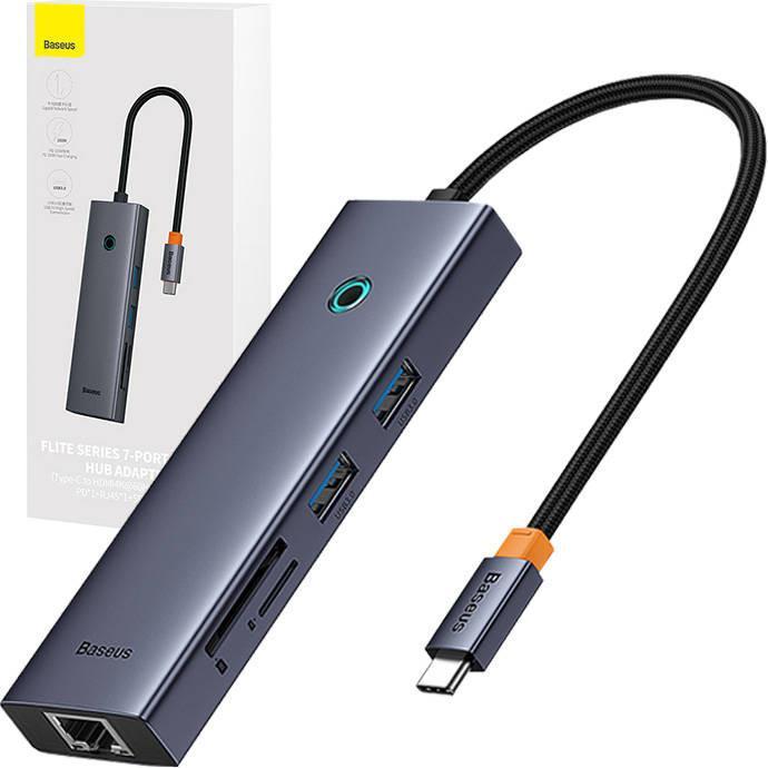 Image du produit Baseus Hub 7w1 UltraJoy 7-Port ( USB-C vers 1xHDMI4K@30Hz + 2xUSB 3.0 + 1xPD +RJ45 + SD/TF3.0) (7 Ports)