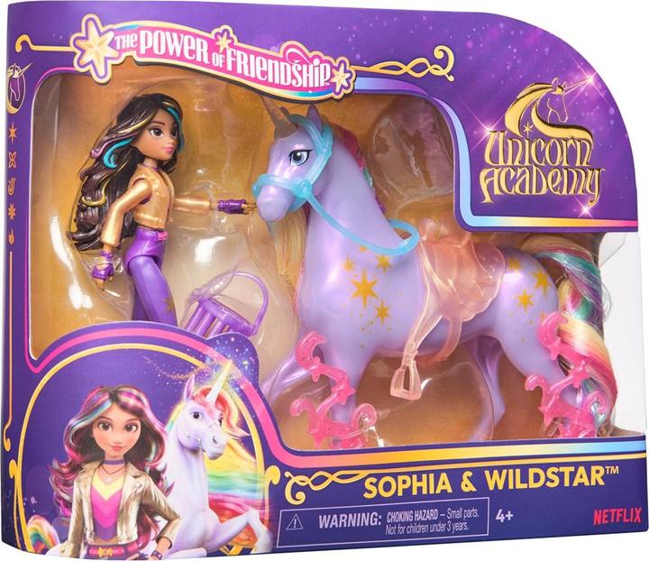 Actual product image Unicorn Academy - Sophia and unicorn Wildstar (with real mane and tail and brush)