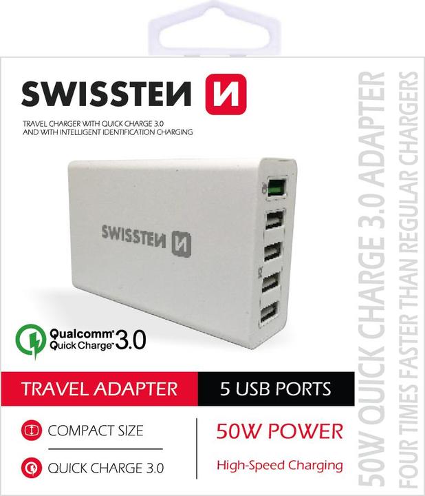 Actual product image Swissten USB Charger Qualcomm 3.0 Quick Charge + Smart IC with 5x USB 50W Power (50 W)