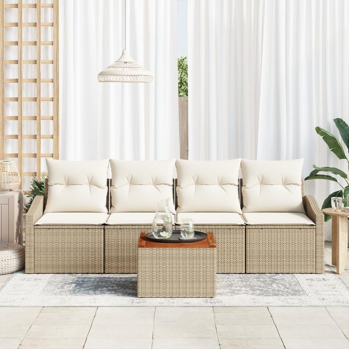 Produktbild VidaXL 5-teiliges Garten-Sofa-Set mit Kissen Beige Poly Rattan Akazie