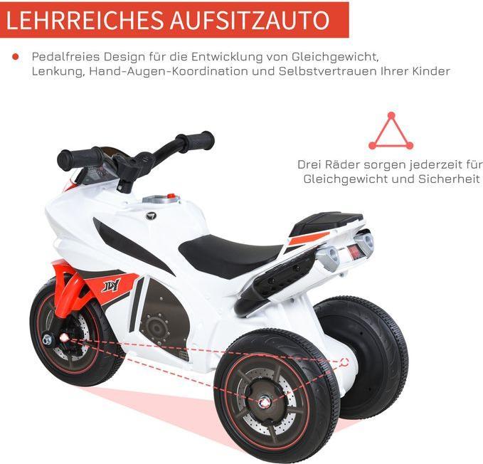 Produktbild Swisshandel24 Kinderfahrzeug Rutscher Kinder-Motorad Rutscherfahrzeug für 18-36 Monate mit Musik Weiss 74 x 39 x 4