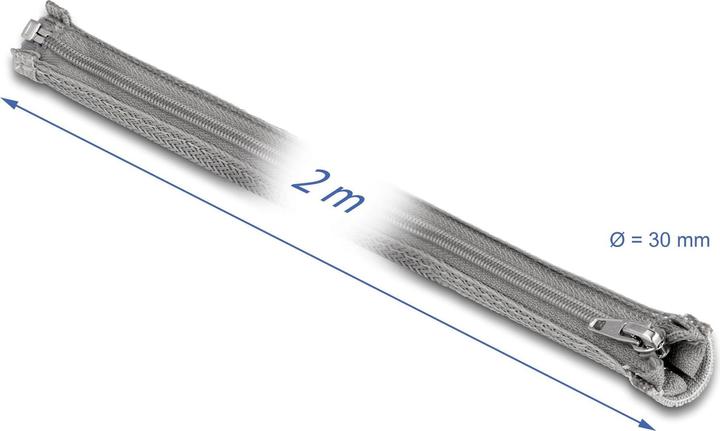 Produktbild Delock Geflechtschlauch mit Reissverschluss hitzebeständig 2 m x 30 mm grau (Kabelschlauch, 200 cm)