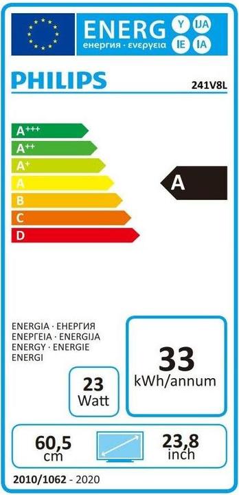 Etichetta energetica Philips 241V8L/00 (1920 x 1080 pixel, 23.80")
