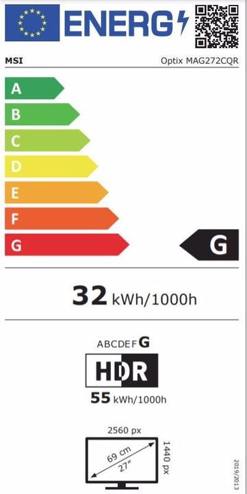 Energy Label MSI Optix MAG272CQR-002 (2560 x 1440 pixels, 27")