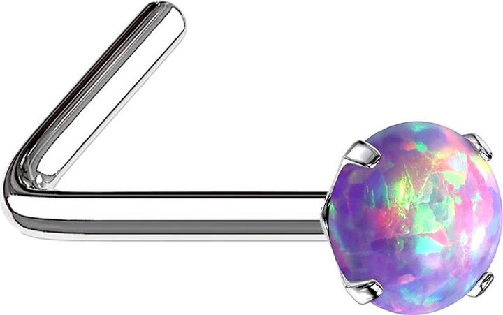 Produktbild Star Piercing Nasenstecker gewinkelt silber Opal violett gefasst (Chirurgenstahl 316L)
