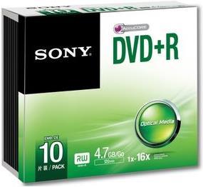 Image du produit Sony DVD+R, 4.7GB, 6x, boîtier Slim (10 x)