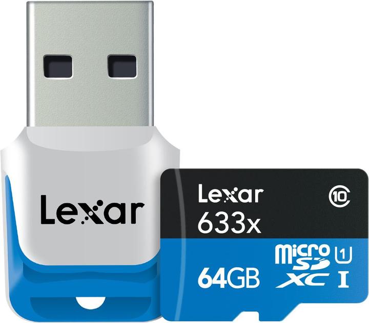 Immagine prodotto Lexar microSDXC con lettore USB 3.0 (64 GB, microSDXC, U1, UHS-I)