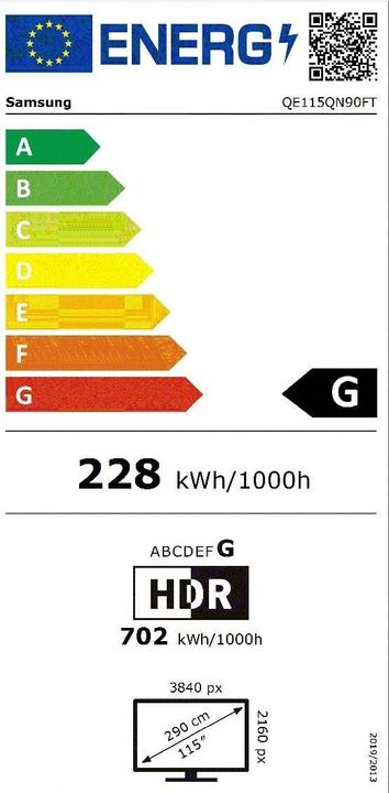 Energy Label Samsung QE115QN90F (115", QN90F, NeoQLED, Mini-LED, 4K, 2025)