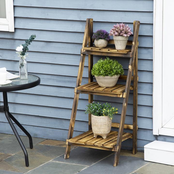 Immagine prodotto Outsunny Scala per piante Scala per fiori Scaffale per piante 3 gradini Legno di abete Marrone scuro 40 x 37