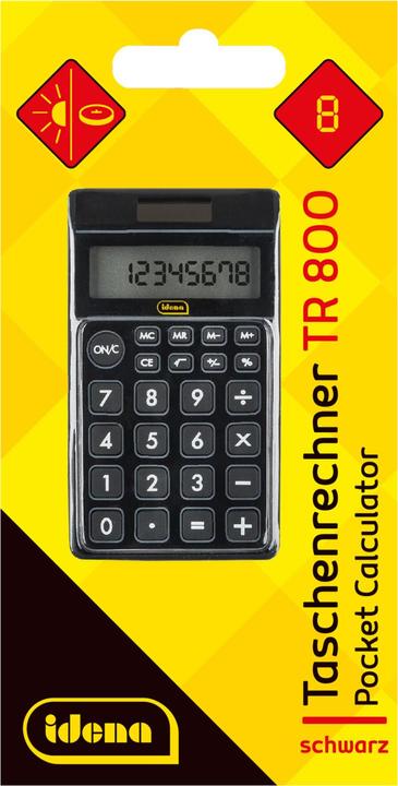 Actual product image Idena Pocket calculator TR800 black, 8-digit (Batteries, Solar cells)