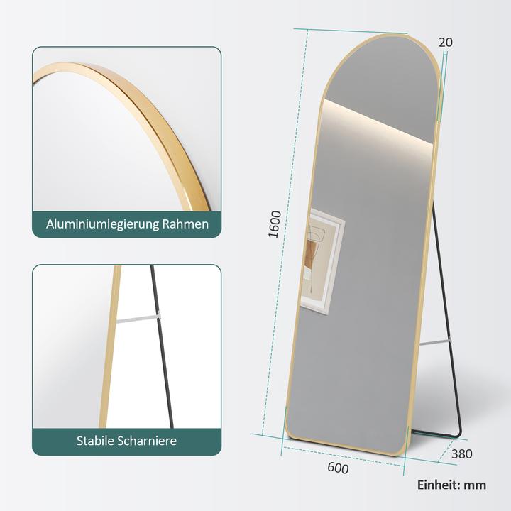 Produktbild Emke Bogen Standspiegel mit Rahmen aus Aluminium, 60*160cm, Gold