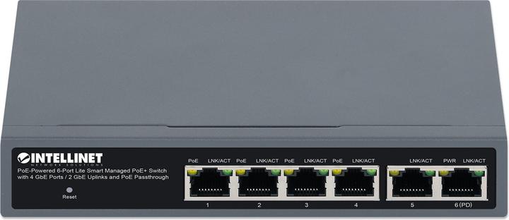 Produktbild Intellinet PoE-Powered 6-Port Lite Smart Managed PoE+ Switch 4xGbE 2xGbE-Uplink und PoE-Passthrough (6 Ports)