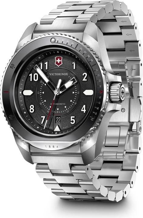 Image du produit Victorinox Journey 1884, Montres de plongée, Montres Homme, 43 cm, Cadran noir, Bracelet argent, acier inoxydab (Montre de plongée, 43 mm)