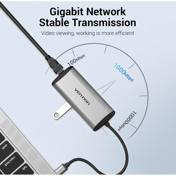 Produktbild Vention Multifunktion Adapter HDMi, 3xUSB, TF, SD, RJ45 (USB-C, 9 Ports)
