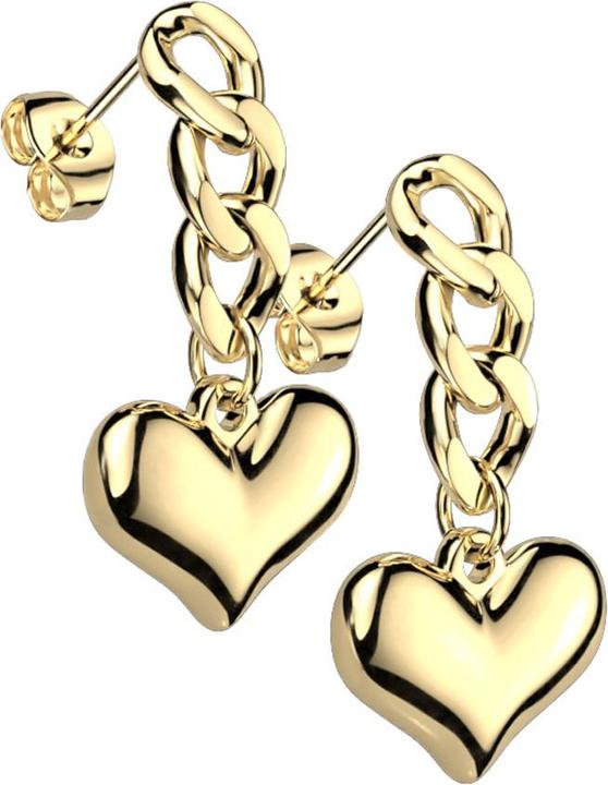 Produktbild Star Piercing Ohrstecker vergoldet Anhänger Kettenglieder mit Herz (ohne Messing, Chirurgenstahl 316L)