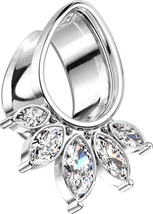 Produktbild Star Piercing Flared Tunnel silber Tropfen mit fünf Kristalltropfen (Chirurgenstahl 316L, Messing)