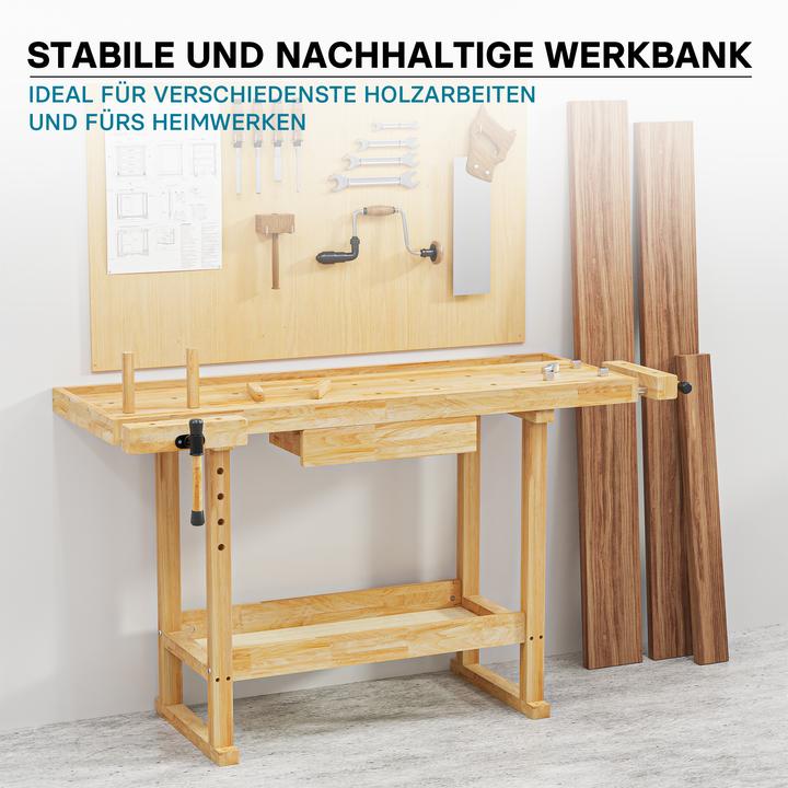 Produktbild Wiltec Werkbank 151x61,5x86cm aus Holz Werktisch 150kg Arbeitstisch Hobelbank (61.50 cm, 151 cm)