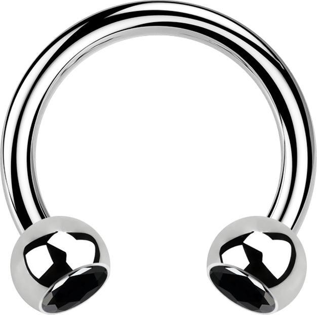 Produktbild Star Piercing Circular Barbell silber mit zwei Kugeln Kristall schwarz (Chirurgenstahl 316L, ohne Messing)