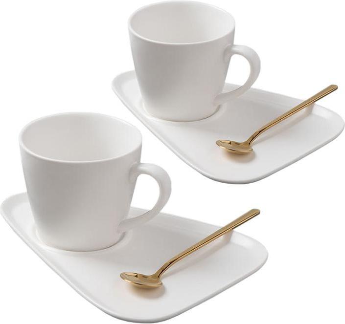 Image du produit JTI Set de 2 tasses, soucoupes et cuillères à café - Blanc (1 x)