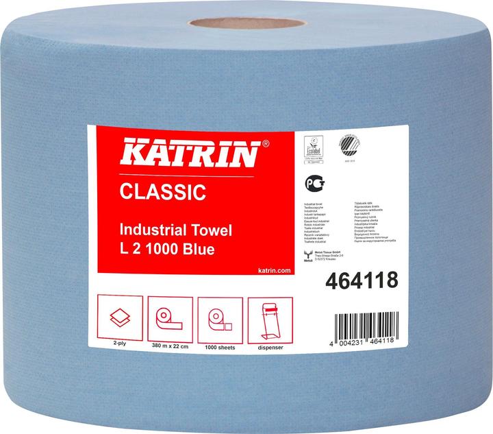 Immagine prodotto Katrin 2 rotoli di panno per la pulizia L2 Blu a 2 strati, 1.000 fogli (1 x)