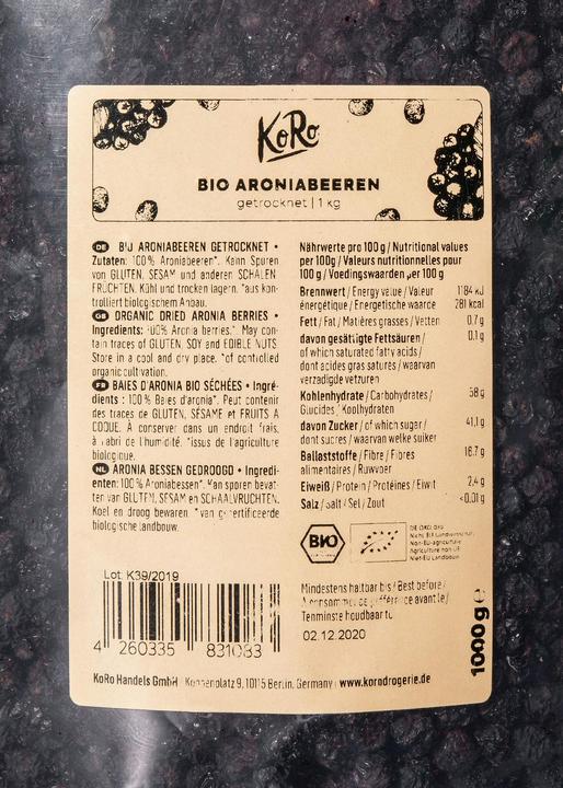Immagine prodotto KoRo Bacche di aronia essiccate biologiche (1000 g)