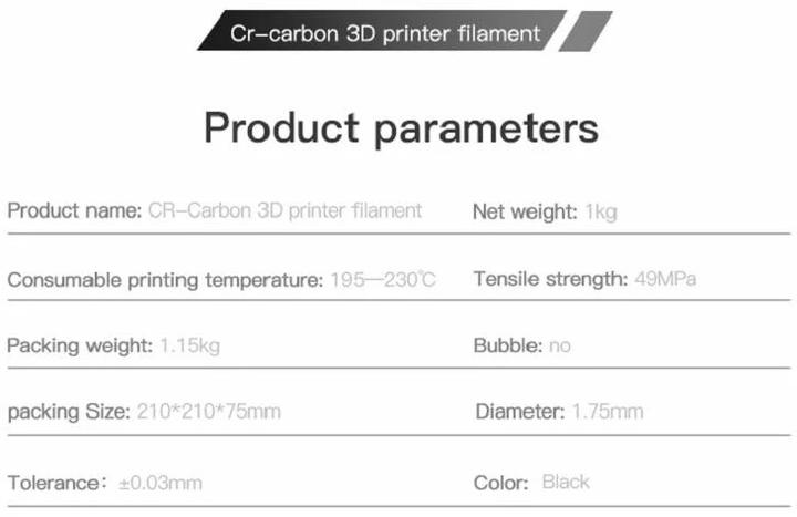 Immagine prodotto Creality CR-PLA (PLA, 1.75 mm, 1000 g, Nero)