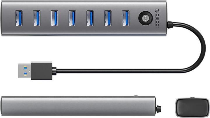 Actual product image Orico Converter CL7U-U3 hub 7x USB-A 3.0 + USB-C 5V/3A 1m - gray (USB-C, 7 Ports)