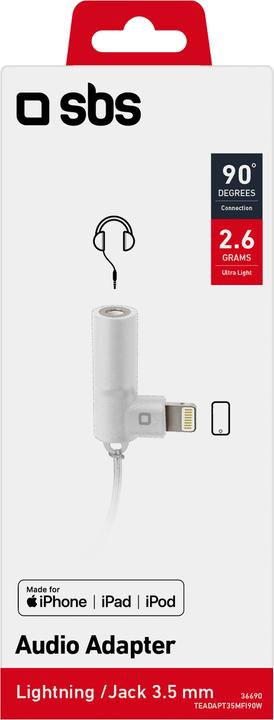 Actual product image SBS Lightning to 3.5 mm jack adapter with 90° connector (Lightning, 3.5mm jack)