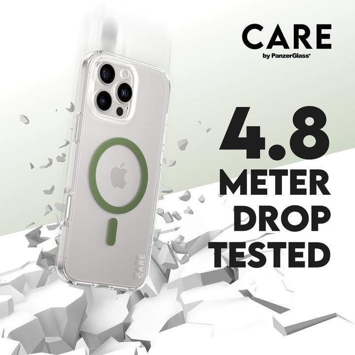 Actual product image PanzerGlass CARE by ® Flagship Case Transparent Urban Combat w. Green MagSafe iPhone '24 6.9" Pro (Apple iPhone 16 Pro Max)