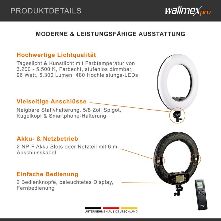 Image du produit Walimex pro Lumière d'anneau LED Pro Medow 960 Pro Bi Color (éclairage annulaire)