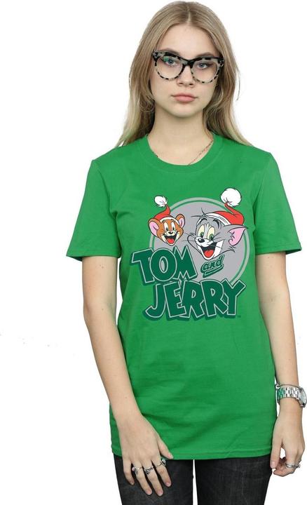 Actual product image Tom & Jerry Womens/Ladies Christmas Greetings Cotton Boyfriend T-Shirt (XXL)
