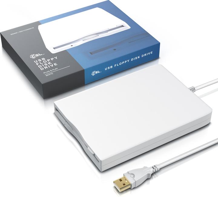 Image du produit CSL Lecteur de disquette USB externe, lecteur de disquette USB FDD 1,44MB (3,5) pour PC & MAC, blanc (lecteur de disquettes)