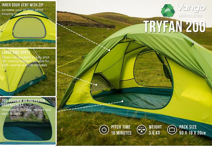 Image du produit Vango Tryfan 200 (Tente igloo, 3.60 kg, 2 personnes)