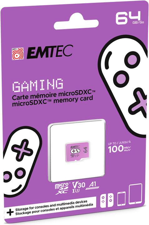 Immagine prodotto Emtec Scheda MicroSD SDXC CL.10 UHS1 U3 V30 Gaming (64 GB, microSDXC, U1, UHS-I)