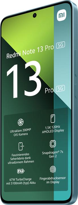 Actual product image Xiaomi Redmi Note 13 Pro 5G (256 GB, Ocean Teal, 6.67", Dual SIM, 200 Mpx, 5G)