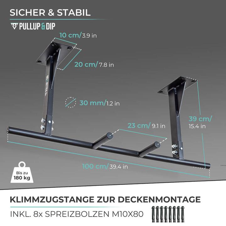 Actual product image Pullup & Dip Klimmzugstange Decke inkl. Klimmzugband und Schrauben