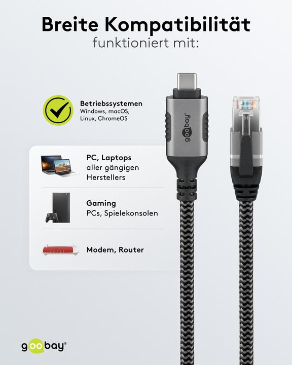 Produktbild Goobay Ethernet-Kabel USB-C auf RJ45 (USB 3.1, RJ45 (1x))