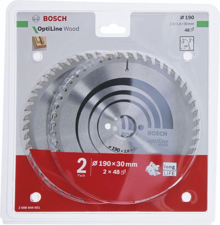 Bosch Zubehör 2x Optiline Wood 190x30x2.6/1.6x48T