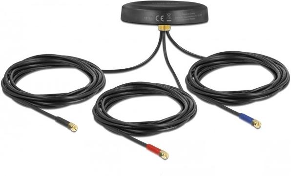 Produktbild Delock Multiband LTE UMTS GSM GNSS Antenne 3 x SMA Stecker omnidirektional Dachmontage schwarz outdoor (GSM)
