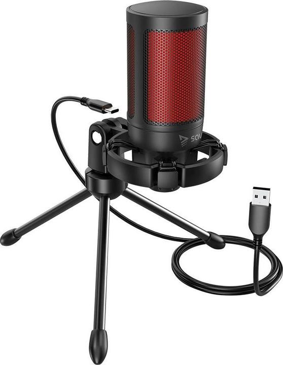 Produktbild Savio Gaming-Mikrofon auf einem Stativ, beleuchtet von 01 Sonar, In-Ear, Anti-Flow-Tasche