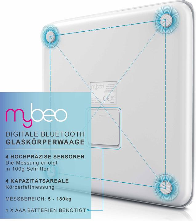 Immagine prodotto Mybeo Bilancia per il grasso corporeo, bilancia digitale Bluetooth per l'analisi del corpo, bilancia (180 kg)