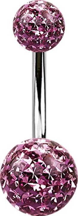 Image du produit Star Piercing Banane argentée avec deux boules de cristal violet clair couche protectrice d'époxy (Titane G23, sans laiton)