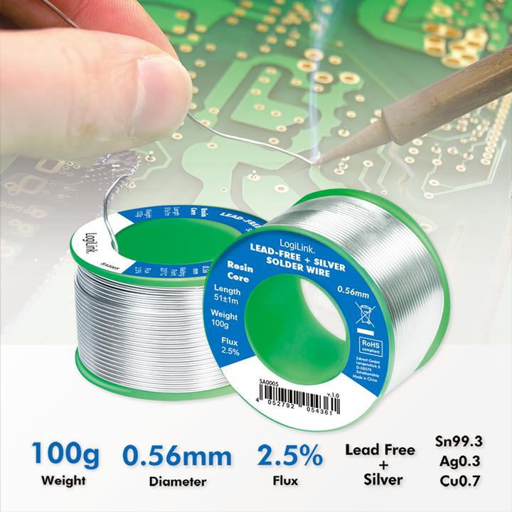 Actual product image LogiLink Solder wire Ø 0.56 mm (lead-free + silver), 0.7% copper, 100g Ro