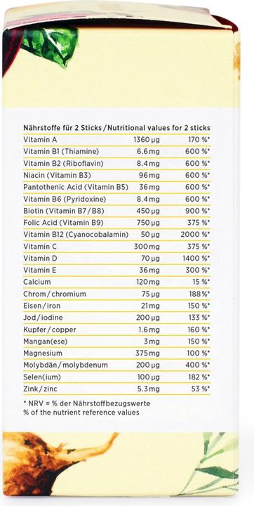 Valori nutrizionali e ingredienti Kingnature Vitality Shot (30 pezzi) (30 Pezzo/i, Polvere, 130 g)