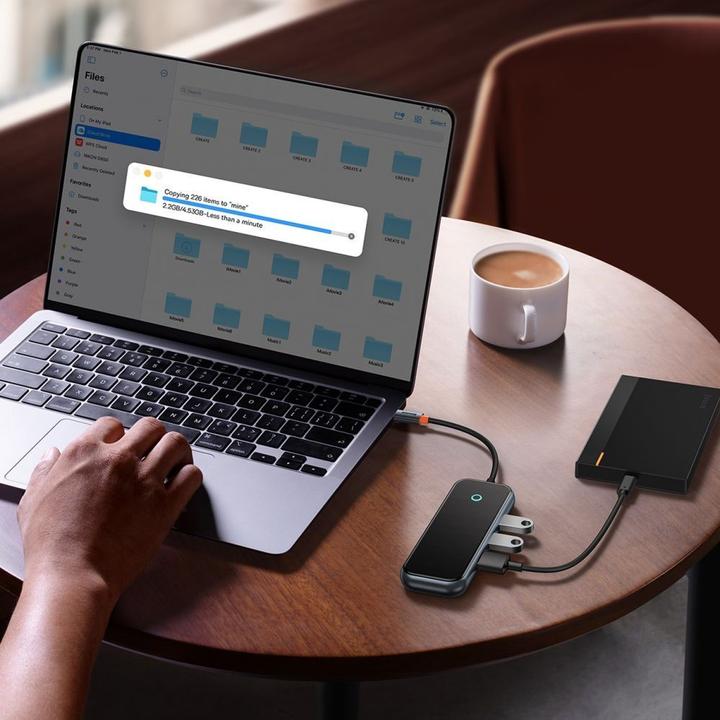 Actual product image Baseus AcmeJoy 4-Port Type-C HUB AdapterType-C to USB3.0*3+Type-C PD&Data *1Dark Gray (USB-C, 4 Ports)
