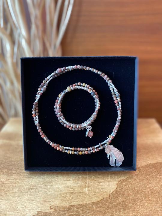 Produktbild Andreani Schmuckset "Feder" aus echtem Leoparden Jaspis (Rot)