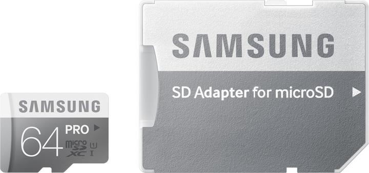 Samsung Pro microSDXC avec adaptateur (64 Go, microSDXC, U1, UHS-I)
