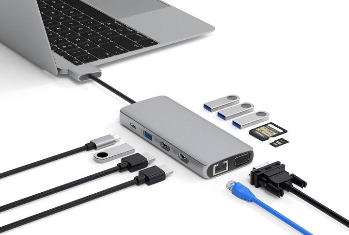 Produktbild eSTUFF USB-C Dual USB-C Dock USB 3.2 Gen 1 (3.1 Gen 1) Type-C Aluminium, Metallisch (USB-C, 12 Ports)