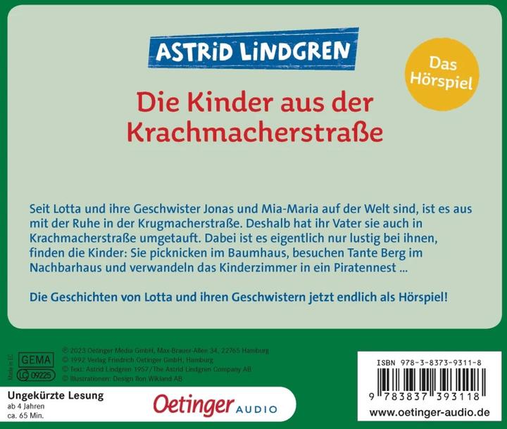 Actual product image The children from Krachmacherstrasse (Julia Nachtmann, Stefan Nilsson, Jennifer Cubela, Astrid Lindgren, German)