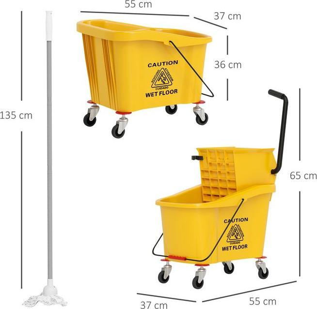 Actual product image Swisshandel24 Putzwagen Reinigungswagen 36 Liter Eimer mit Presse, Mopp und Griff Gelb (1 pcs.)